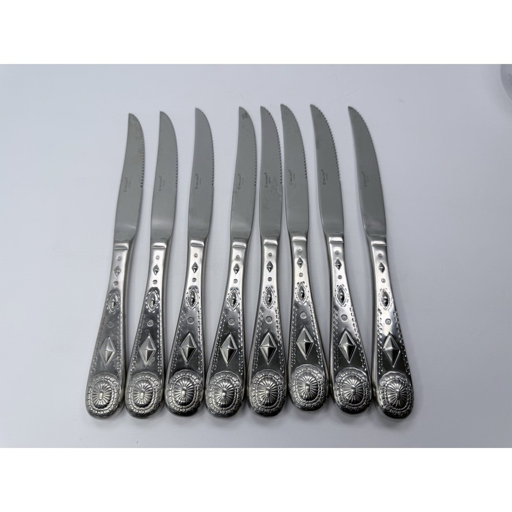 8 Wallace Taos Steak knives 18/10 Stainless Flatware Southwest Style 9 1/2"